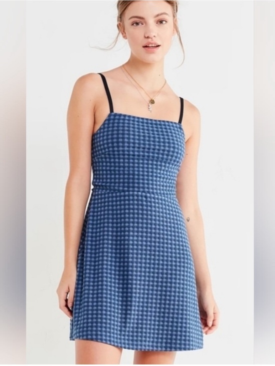 Urban Outfitters Dresses & Skirts - Urban Outfitters Cher Straight Neck Blue Checkered Patterned Mini Dress Size XS